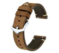 Poyuad 18mm 20mm 22mm, Length 20cm, Men's Leather Strap, Black/Green/Brown, Replaceable Universal Strap Accessory,Tan-Silver Buckle,18mm