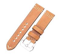 Poyuad 20mm 22mm 24mm, 20cm Long, Unisex Leather Strap, Black/Brown/Blue/Yellow, Waterproof and Breathable Strap, Replaceable Universal Accessories,Yellow Silver Buckle,18mm