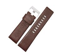 Poyuad 24mm 26mm 28mm 30mm, 20cm Long, Unisex Leather Strap, Widened Lychee Pattern, Soft and Comfortable, Replaceable Accessories,Brown Silver Buckle,30mm