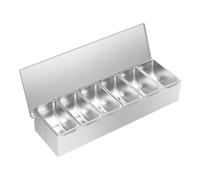 Poyujkyhr 6 Compartment Stainless Steel Condiment Dispenser, Condiment Holder Stackable Removable Reusable Pizza Topping Station Seasoning Box With Lids 46 * 15 * 9Cm