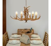 Poyujkyhr 60W Antler Chandelier 6-Light, Antler Ceiling Light, Adjustable Height 50-140cm, Stag Lamp with 6 x E14 Bulbs, Antler Lamp, Vintage Iron Resin Ceiling Light for Dining Room Bedroom Cafe