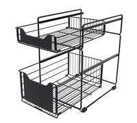 Poyujkyhr Pull Out Spice Rack, 2 Tier Spice Organiser, Under Kitchen Sink Shelf Storage, Cupboard Shelf Organiser, Fruit And Veg Storage Rack Non-Slip Feet, Load Capacity 10Kg 37.4 * 28.2 * 44Cm