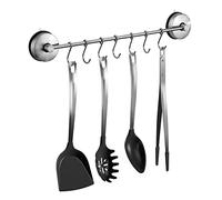 Poywaze Kitchen Utensils Holder with 7 Hooks, SUS 304 Stainless Steel Kitchen Hooks Never Rusts, Suction Cup Utensil Rack 43cm, No Drilling Removable Reusable Suction Hooks for Bathroom