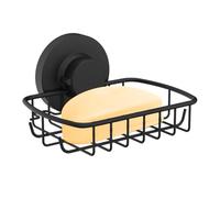 Poywaze Suction Soap Dish, Stainless Steel Soap Basket, No Drilling Chrome Bathroom Soap Holder for Shower, Black Soap Tray with Hooks Design
