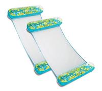 POZA Blue Gold Inflatable Hammock Pool Float Lounger - Set of 2 Confetti-Filled 4-in-1 Saddle, Chair, Drifter, and Hammock Float, Inflatable Lounger with Mesh for Pool, Lake, Beach - 56x30 Inch