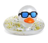 POZA Inflatable Pearl White Duck Pool Float Tube - Luxurious Swim Ring for Pool, Beach, Lake, Sparkling Gold Confetti-Filled Beach Float Lounger for Kids and Adults - 36x23 inches
