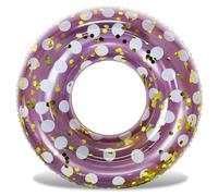 POZA Purple Gold Inflatable Pool Float Tube - Sparkly Confetti-Filled Polka Dot Swim Ring Pool Float Kids and Adults, UV Resistant Vinyl Ring Floatie for Pools, Beach or Lakes - 36 Inches