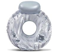 POZA Silver Inflatable Luxury Tube with Back Rest - Big Luxurious Lounger Pool Float Tube Filled with Sparkle Confetti, Built in Phone Holder, Cup Holders, and Handles, Premium Thick Ring - 42 Inches