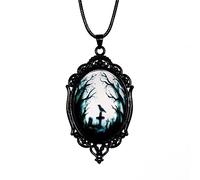 POZANKI Vintage Gothic Raven Glass Pendant Necklace, Crow Cross Leather Rope Chain Necklace Choker Goth Accessories Jewelry for Women Men, Metal, glass