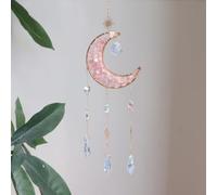 Pozbee Moon Suncatcher Hanging Decor, Boho Chic Rose Quartz Crystal Sun Catcher, Spritual Sun Light Catcher for Windows, Crescent Moon Housewarming Gift (Rose Quartz)