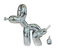 Pozbee Pooping Dog Sculpture Silver, Fun Gift for Pet Lovers, Aesthetic Decorative Balloon Dog Statue, Small Animal Figurine for Coffee Table, Bookshelf, Home Decor (Silver)