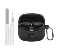 POZCIS for JBL Tune Buds 2 Case Cover, Soft Silicone Protective Earbuds Case, Only Compatible with JBL Tune Buds 2 Case with Carabiner & Cleaner Kit Accessories Set(Black)