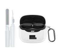 POZCIS for JBL Tune Buds 2 Case Cover, Soft Silicone Protective Earbuds Case, Only Compatible with JBL Tune Buds 2 Case with Carabiner & Cleaner Kit Accessories Set(White)