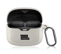 POZCIS for JBL Tune Buds Case Cover, Soft Silicone Protective Earbuds Case Front LED Visible, Only Compatible with JBL Tune Buds, Headphones Charging Case with Carabiner Accessories Set(White)