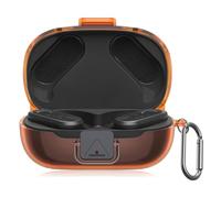 POZCIS [with Safety Lock] for JBL Endurance Peak 3 Case Cover, Clear Soft TPU Protective Earbuds Case with Carabiner Accessories Set(Clear Orange)