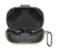 POZCIS [with Safety Lock] for JBL Endurance Peak 3 Case Cover, Clear Soft TPU Protective Earbuds Case with Carabiner Accessories Set(Clear Grey)