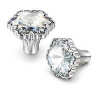 POZEAN 2 Pack Crystal Flower Drawer Knobs, Clear Crystal Cabinet Pulls with Chrome Base, Luxury Decorative Knobs for Dresser, Vanity, Bathroom, Vintage Glam Style