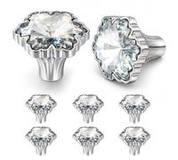 POZEAN 8 Pack Crystal Flower Drawer Knobs, Clear Crystal Cabinet Pulls with Chrome Base, Luxury Decorative Knobs for Dresser, Vanity, Bathroom, Vintage Glam Style
