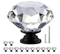 POZEAN Crystal Cabinet Knobs 30 Pack, 1.57inch 40mm Crystal for Dresser, Drawer, Cabinet with Two Different Sizes Screws,Dresser Perfect Decor for Home (Black-12Pack, 40mm)