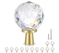POZEAN Crystal Glass Cabinet Knob - 12PCS Set with Screws - Faceted Clear Crystal Pull on Gold Copper Base for Kitchen, Bathroom, Drawer, DIY Furniture Upgrade, Elegant Home Decor