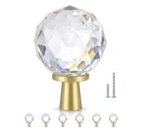 POZEAN Crystal Glass Cabinet Knob - 6PCS Set with Screws - Faceted Clear Crystal Pull on Gold Copper Base for Kitchen, Bathroom, Drawer, DIY Furniture Upgrade, Elegant Home Decor