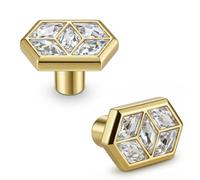 POZEAN Gold Diamond-Shaped Crystal Cabinet Knobs 4 Pack, Decorative Drawer Knobs with Metal Base Gold Diamond-Shaped Decorative for Kitchen Cabinets, Bathroom Vanity, Wardrobe, Closet and Drawers