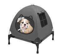 Pozico Elevated Pet Bed with Breathable Mesh for Small Cat and Dog, Raised Cooling Pet Cot for Puppy and Kitty, 18.9x18.9 inch (Dark Gray Bed with Canopy)