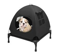 pozico Elevated Pet Bed with Breathable Mesh for Small Cat and Dog, Raised Cooling Pet Cot for Puppy and Kitty, 18.9x18.9 inch (Black Bed with Canopy)