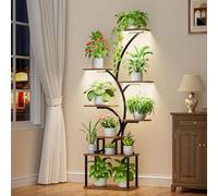 POZILAN 8-Tiered Tall Plant Stand with Grow Light, Metal Plant Shelf Display Rack Holder, Flower Stand for Indoor, Living Room, Garden, Patio