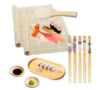 pozuauoa 11 PCS Sushi Making Kit, Beginner Sushi Mat Rice Shaker Chopsticks Sauce Plates Wooden Tray, DIY Home Bamboo for Beginner Chef Rolling Mat Making Kit Roll on Tool
