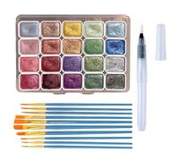 pozuauoa 12Pcs Watercolour Paint Set Pearlescent Watercolour Paints with 11pcs Paintbrushes, Portable Water Colour Paints Sets for Beginners and Painting Enthusiasts Solid Glitter Watercolor Paint