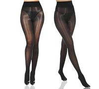 pozuauoa 2 Pairs Black Tights Women, Sheer Tights for Women Control Top Footed Tights Silk Stockings Shimmery High Waist Pantyhose Suitable Work Holidays Evening Wear