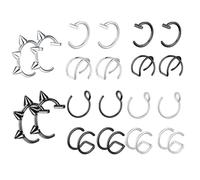 pozuauoa 20 PCS Fake Lip Piercing Set, 5 Styles Fake Piercings Cool Clip on Nose Ring, Faux Ring Non Piercing Hoop Rings, Nose Ring Fakes Applicable to Daily Wear Party Cosplay (Silver Black)