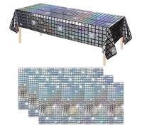 pozuauoa 3PCS Silver Disco Party Table Cloth, Disco Party Decorations with Holographic Silver Glitter Tablecloth Laser Rectangle Table Covers for Birthday Partys Decorations