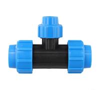 PP 90° Reducing Tee Fitting for PE Pipe, Screw Joint Clamp Connector for Garden Drip Irrigation & Watering Systems, 16 Bar, Blue (32mm x 20mm x 32mm)
