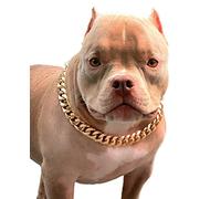 PP COLOR Gold Chain Dog Collar-3/4 Width Cuban Link Dog Necklace, Cute Fashion Pet Collar for Pit Bulldog, Light Metal Jewelry Chain Puppy Accessories 17"