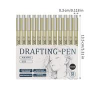 PP Drawing Pens 12-Pack 13.5x0.3cm 8g Each - Professional Technical Pen Set For Sketching Manga Anime, Waterproof Quick-Dry Student Artist