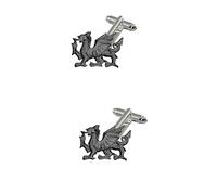 pp-g51 Welsh Dragon BLACK fine English pewter design cufflinks