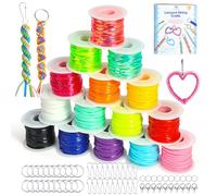 PP OPOUNT Plastic Lanyard String Kit, 15 Rolls Boondoggle String with 60 Keychain Accessories and Instructions, Gimp String for DIY Bracelets, Keychains and Lanyard (Solid/Laser/Glitter Color)