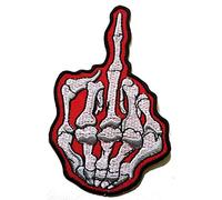 PP Patch Red Middle Finger Skeleton Hand Patch Embroidered Applique Iron-on Patch Sign Badge Costume Clothing