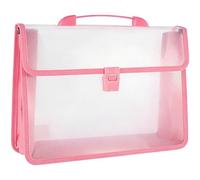 PP Plastic Transparent Document Holder, 13 x 9.4 x 3.9 in Portable File Case, A4 Document Carrier with Handle, Oxford Cloth Edge and Secure Buckle Closure, Splash-Proof, Pink