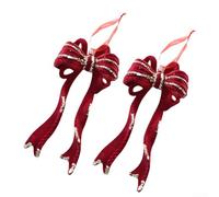 PP Red Flocking Tree Ornaments 2pcs Festive Decor(Bow) | Soft touch flocking, fade-resistant design, lightweight hanging, classic red , holiday essential