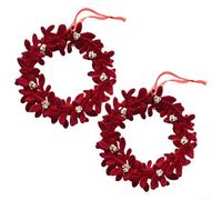 PP Red Flocking Tree Ornaments 2pcs Festive Decor(Wreaths) | Soft touch flocking, fade-resistant design, lightweight hanging, classic red , holiday essential