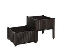 PP Set Of 2 Raised Outdoor Garden Planter Box Brown
