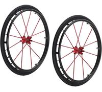 PP-Vic 2-Piece Large Wheelchair Rear Wheels with Handrail Walker Replacement Kit, Pneumatic Tire 24" Wheelchair Universal Wheel, 1/2" Bearing Aluminum Wheel Accessories,Red