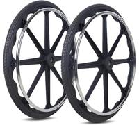 PP-Vic 24 Inch Wheelchair Wheel Set Replacement (1 Pair), Universal Airless Polyurethane Tire, Rear Wheel with Armrests, Suitable for Manual Wheelchair Replacement Parts, Transfer Chair Accessories