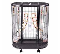 PP-Vic 29.5-Inch Birdcage with Open Top And Pull Out Tray, Metal Parrot Cage Featuring Climbing Ladder, Perches, And Swing,Suitable for Budgies, Cockatiels, Conures, And Lovebirds,Black