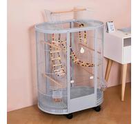 PP-Vic 29.5-Inch Birdcage with Open Top And Pull Out Tray, Metal Parrot Cage Featuring Climbing Ladder, Perches, And Swing,Suitable for Budgies, Cockatiels, Conures, And Lovebirds,Silver