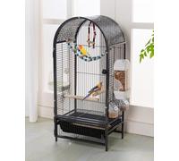 PP-Vic 31-Inch Large Bird Cage with Rolling Stand, Heavy-Duty Metal Parrot Cage Featuring Climbing Ladder And Play Area,Suitable for Lovebirds, Cockatiels, African Greys, And Medium,Black