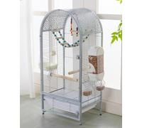PP-Vic 31-Inch Large Bird Cage with Rolling Stand, Heavy-Duty Metal Parrot Cage Featuring Climbing Ladder And Play Area,Suitable for Lovebirds, Cockatiels, African Greys, And Medium,Silver
